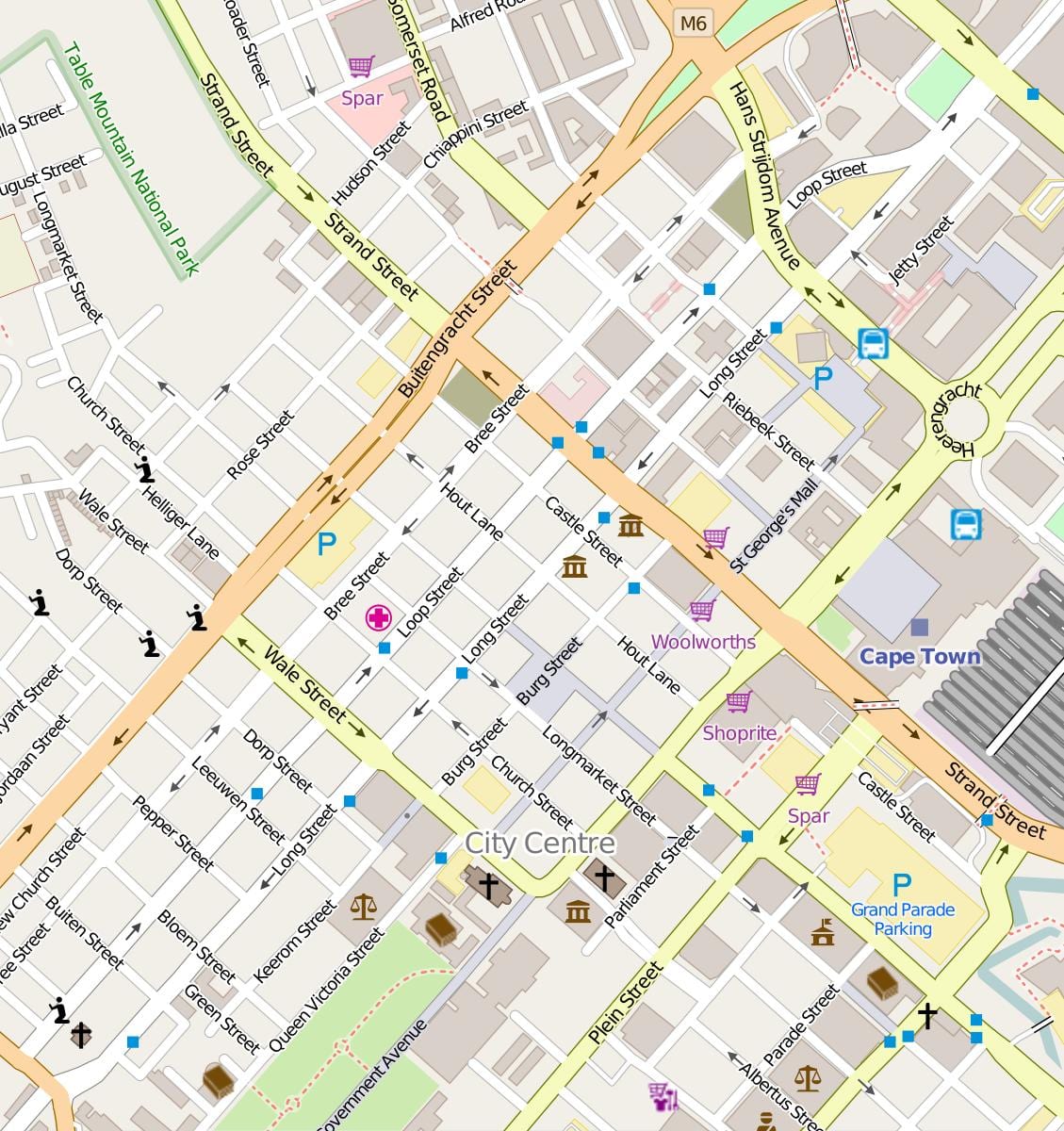 mapa de buitengracht rúa Cidade do Cabo