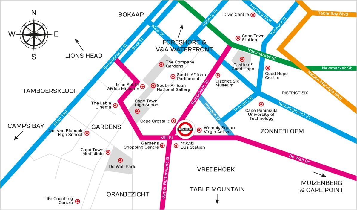 mapa de buitenkant rúa Cidade do Cabo