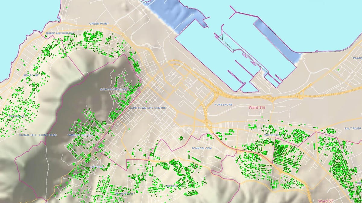 mapa do concello de Cidade do Cabo enfermerías