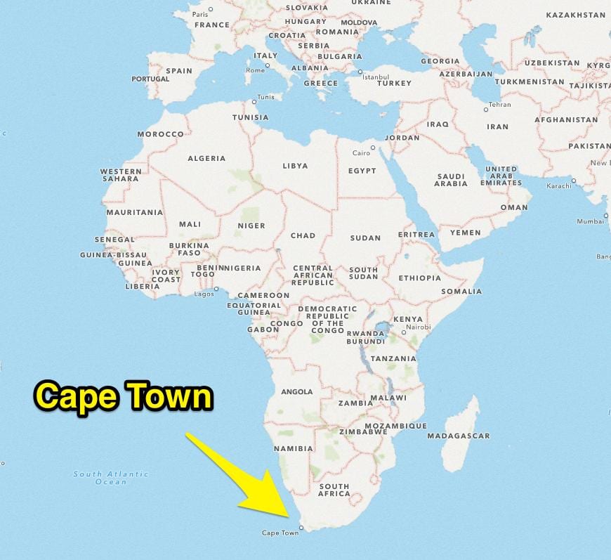 Cidade do cabo localización no mapa do mundo