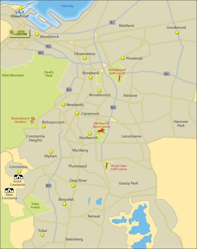 mapa de Cidade do Cabo sur suburbios