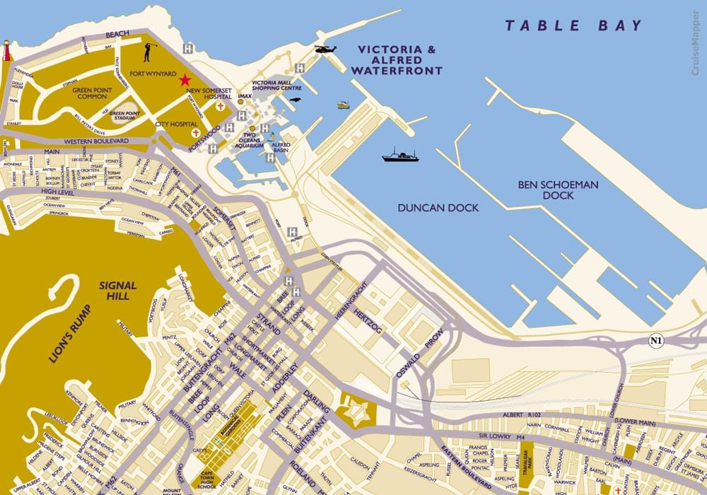 mapa de Cidade do Cabo terminal de cruceiros