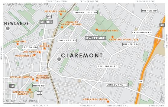 mapa claremont Cidade do Cabo