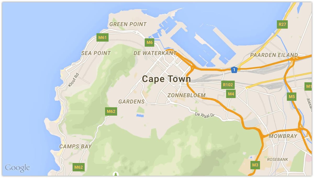 mapa de waterkant Cidade do Cabo