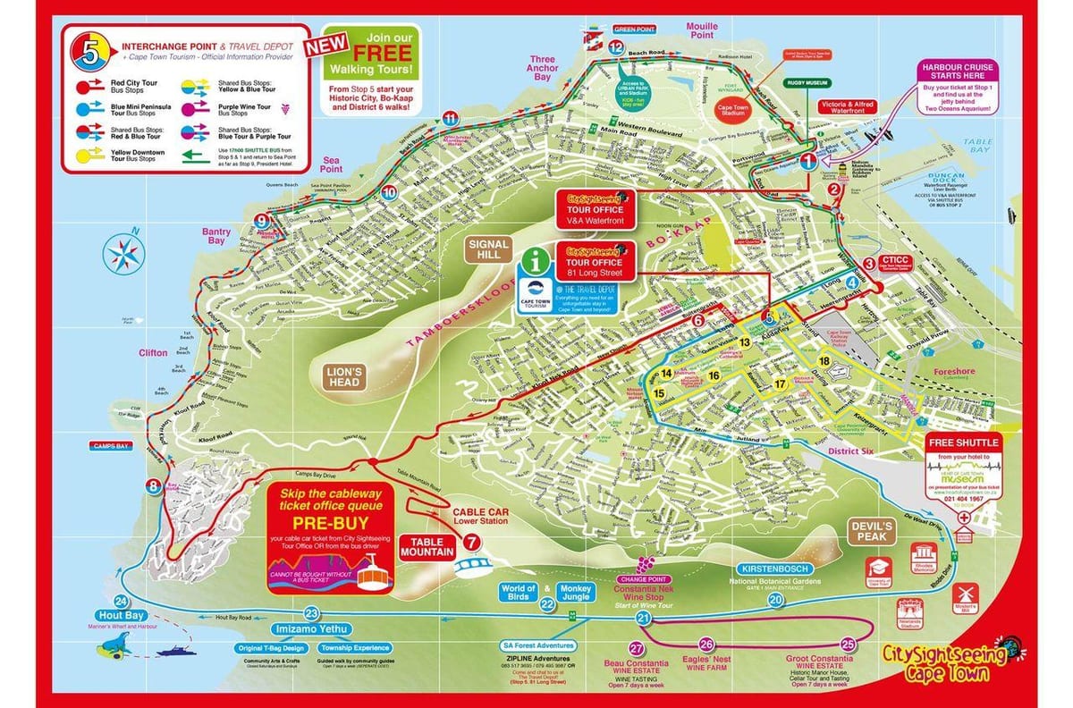Cidade do cabo hop on hop off autobús mapa