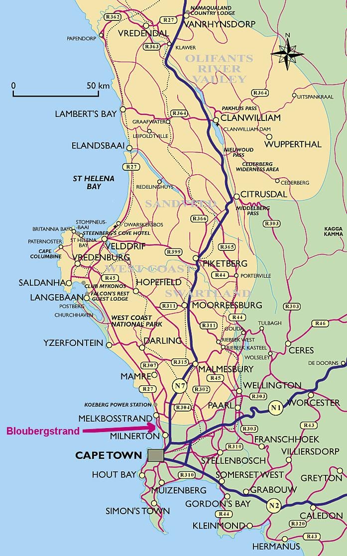mapa da costa oeste Cidade do Cabo