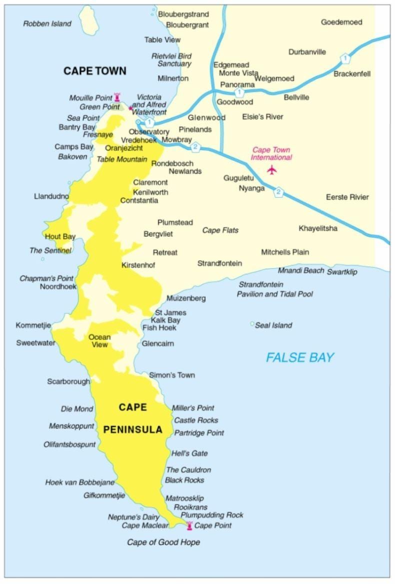 mapa de cabo península África do Sur