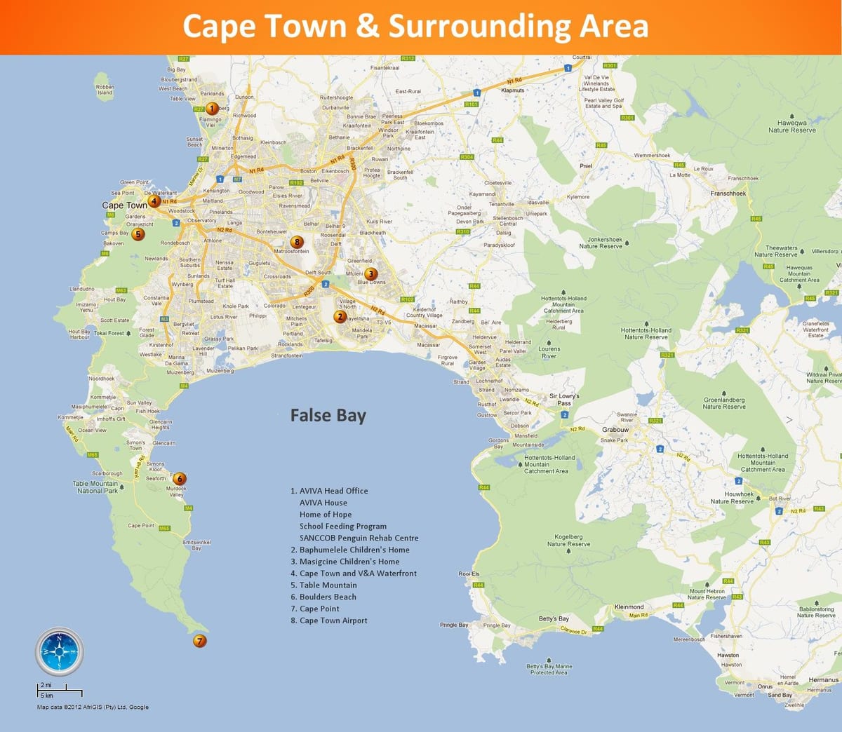 mapa de Cidade do Cabo área Sur de África