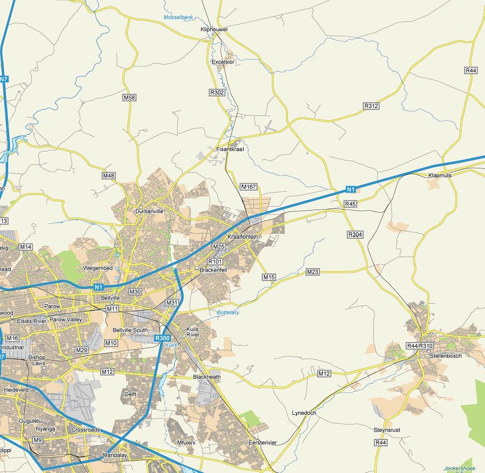 mapa de kraaifontein Cidade do Cabo