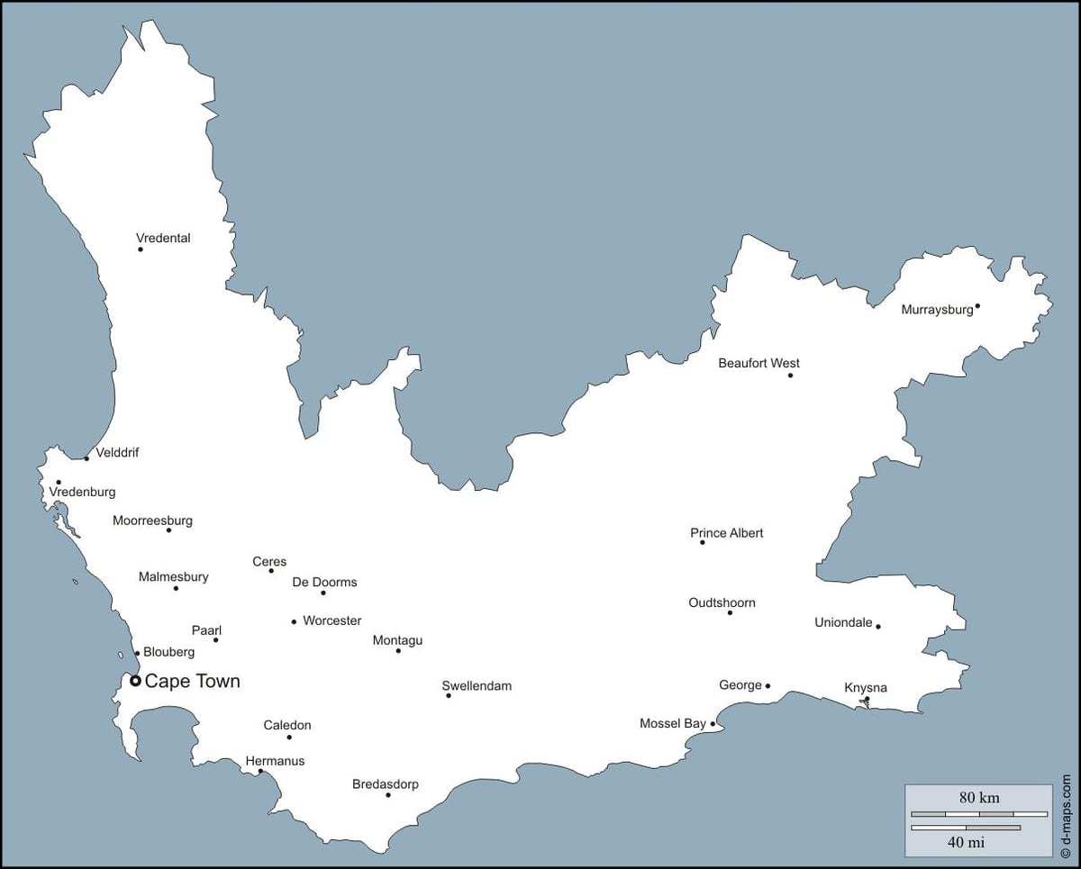 mapa western Cape Cidades