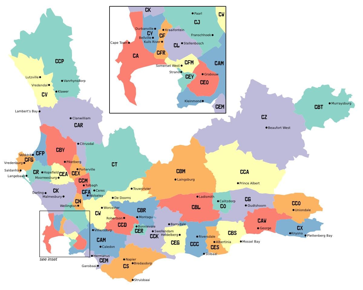 mapa de western cape suburbios
