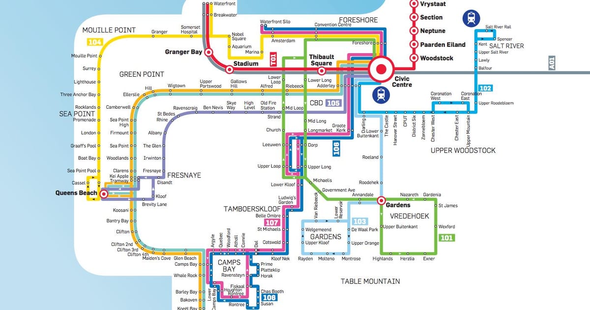 Cidade do cabo autobús mapa