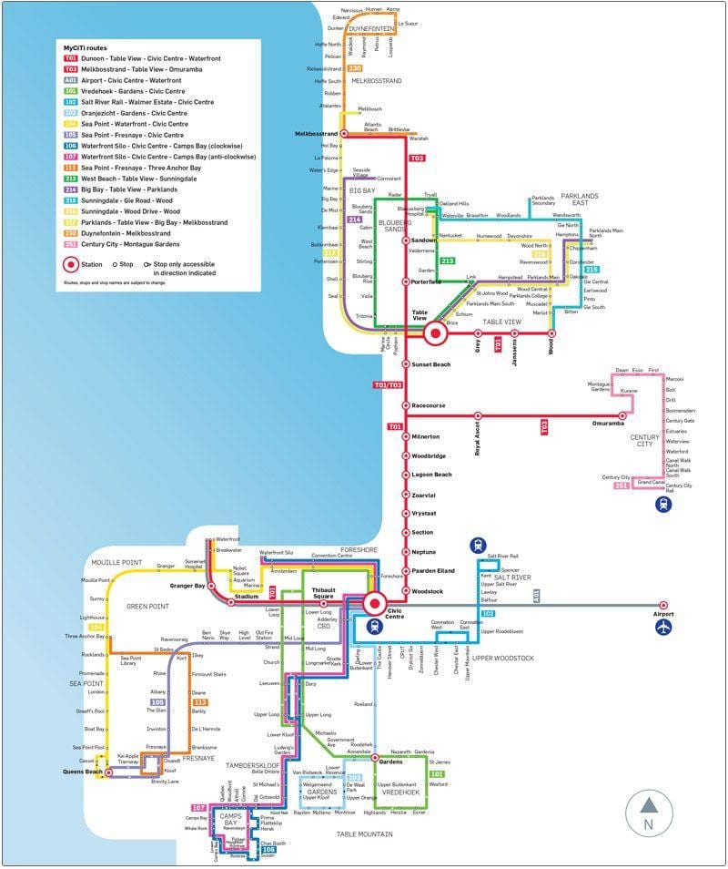 myciti ruta de autobús mapa