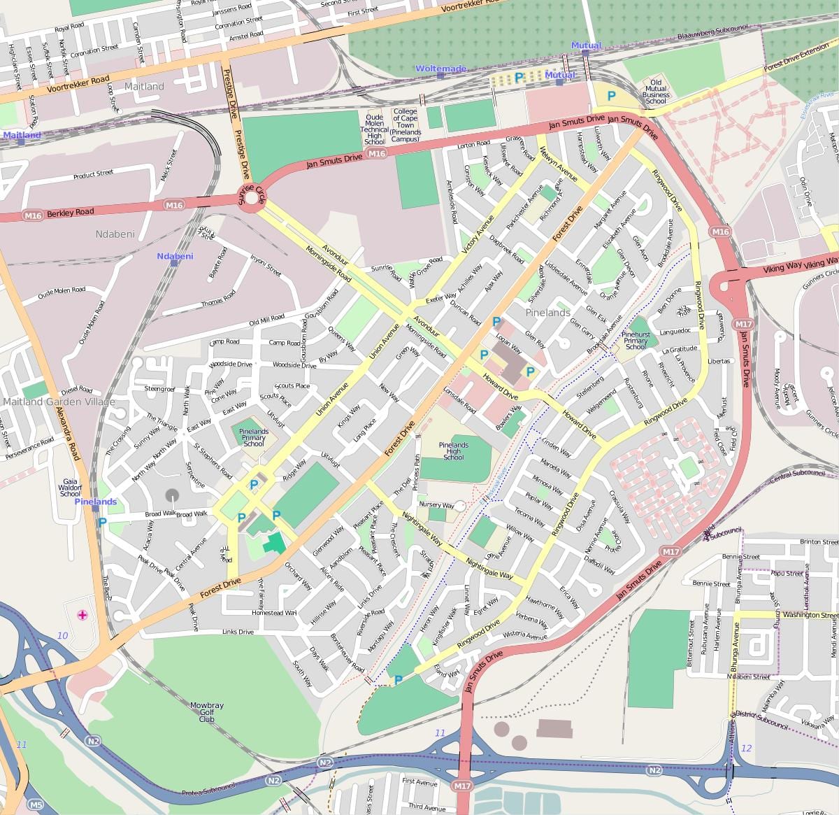 mapa de pinelands Cidade do Cabo
