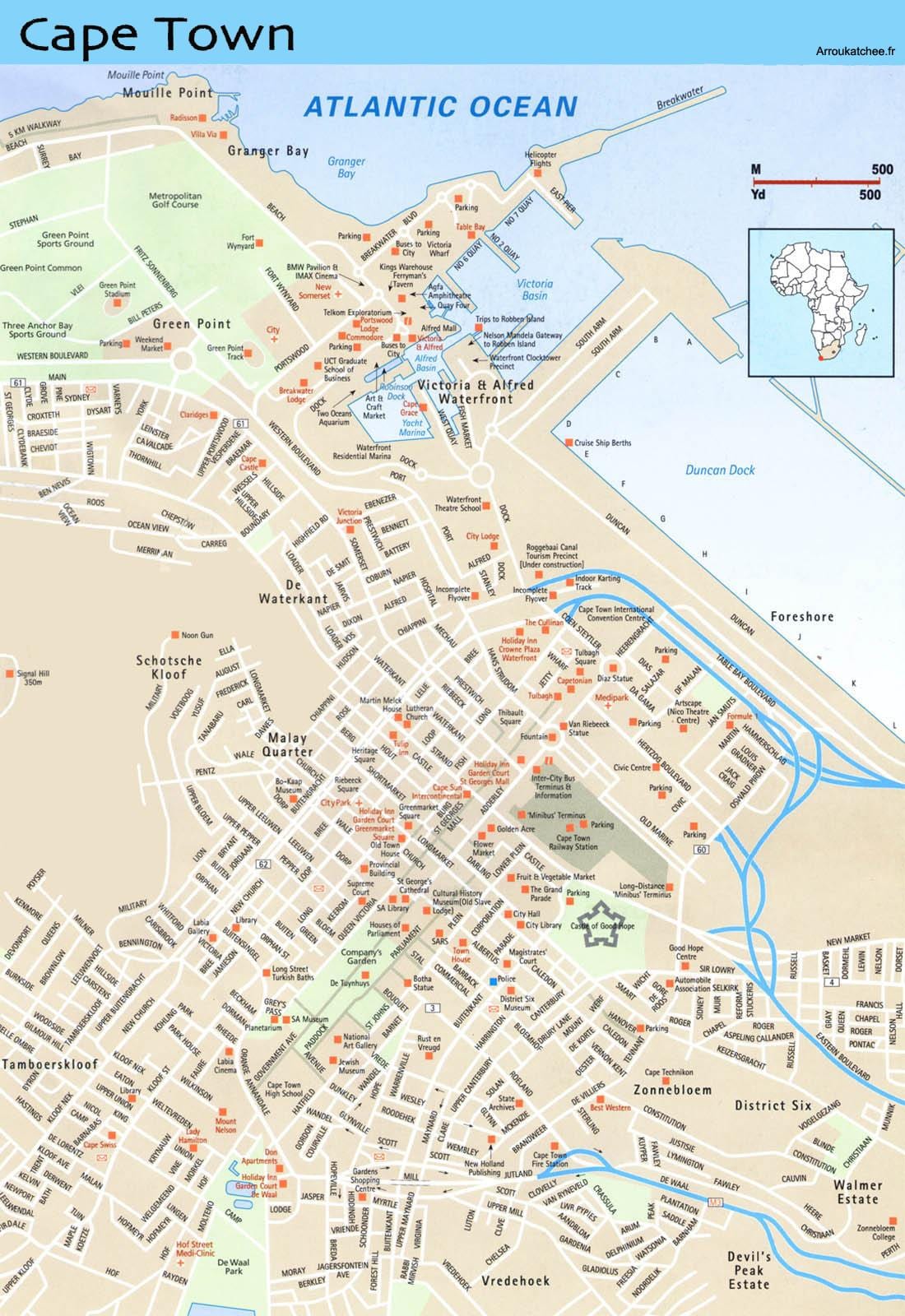 mapa de rúa mapa da Cidade do Cabo e áreas circundantes