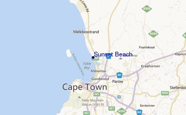 mapa do pór do sol da praia Cape Town