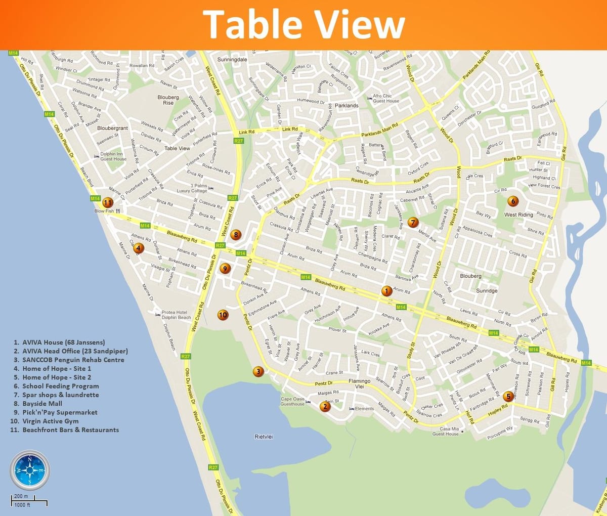 mapa de vista de táboa Cidade do Cabo