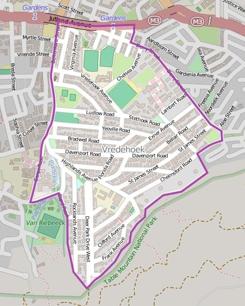 mapa de vredehoek Cidade do Cabo