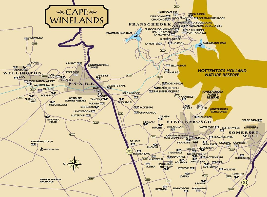 mapa de winelands Cidade do Cabo