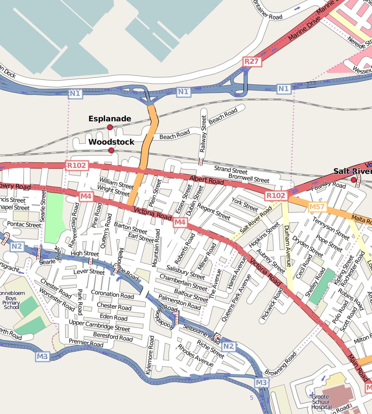 rúa mapa de woodstock Cidade do Cabo