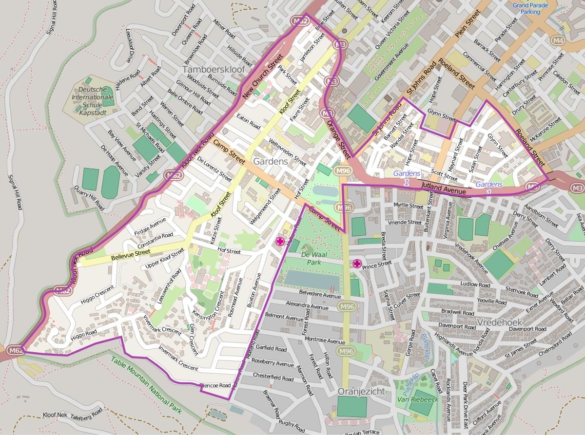 mapa de xardíns Cidade do Cabo