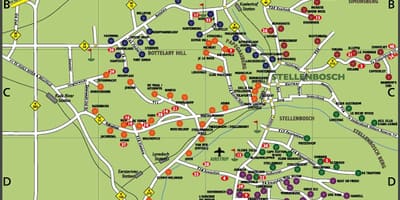 Mapa da ruta do viño guión Cidade do Cabo