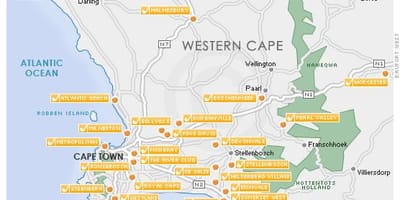 Mapa de Cidade do Cabo, campos de golf 