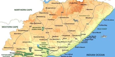 Mapa de eastern Cape Cidades