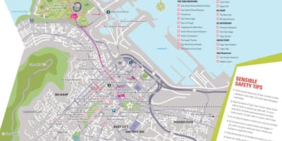 Mapa de Cidade do Cabo mostrando atraccións turísticas