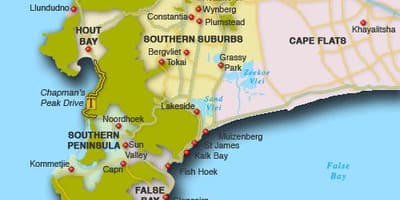 Mapa suburbios do norte de Cidade do Cabo