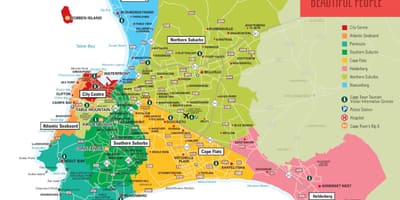 Mapa dos suburbios en Cidade do Cabo