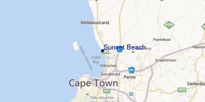 Mapa do pór do sol da praia Cape Town