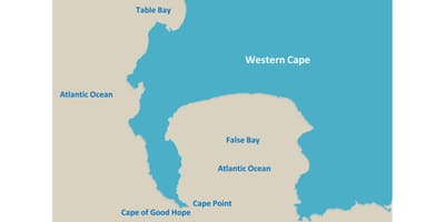 Mapa de mesa bahía Sur de África
